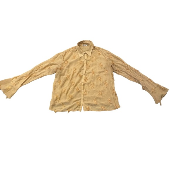 Kaelyn-Max Button Up Sand Yellow Long Sleeve Tassel Shirt Women Size XL - Picture 1 of 11